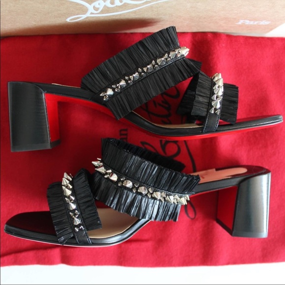 Christian Louboutin  Black Marivodou 55 Raffia & Leather Sandal - Picture 2 of 3